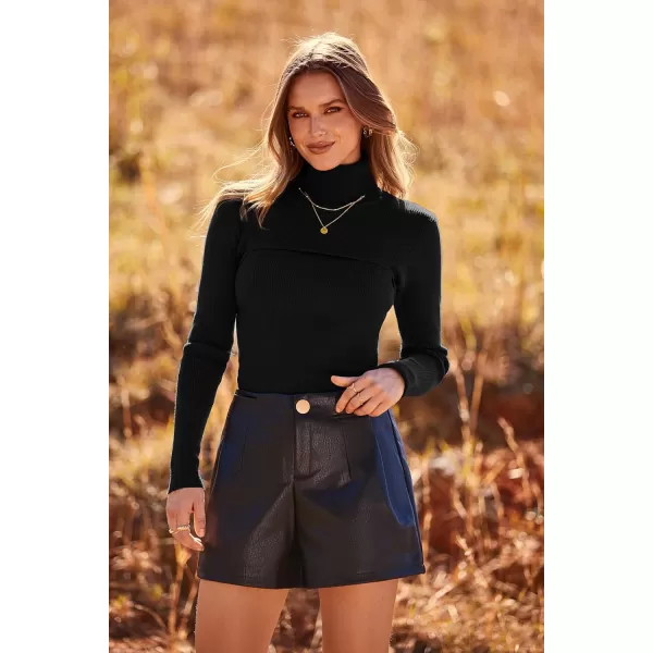 imagePRETTYGARDEN Womens Fall Fashion Turtleneck Pullover Sweaters Casual Long Sleeve Cable Knit Fitted Jumper TopsBlack