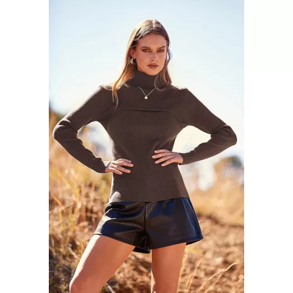 imagePRETTYGARDEN Womens Fall Fashion Turtleneck Pullover Sweaters Casual Long Sleeve Cable Knit Fitted Jumper TopsCoffee