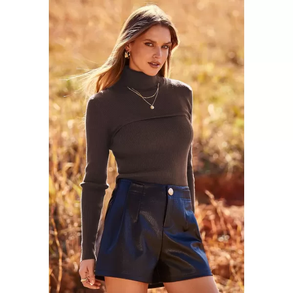 imagePRETTYGARDEN Womens Fall Fashion Turtleneck Pullover Sweaters Casual Long Sleeve Cable Knit Fitted Jumper TopsCoffee