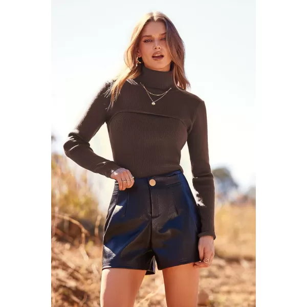 imagePRETTYGARDEN Womens Fall Fashion Turtleneck Pullover Sweaters Casual Long Sleeve Cable Knit Fitted Jumper TopsCoffee