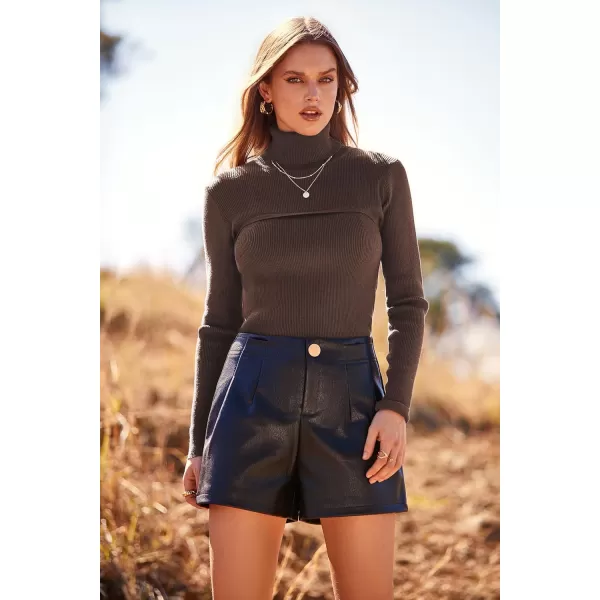 imagePRETTYGARDEN Womens Fall Fashion Turtleneck Pullover Sweaters Casual Long Sleeve Cable Knit Fitted Jumper TopsCoffee