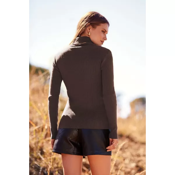 imagePRETTYGARDEN Womens Fall Fashion Turtleneck Pullover Sweaters Casual Long Sleeve Cable Knit Fitted Jumper TopsCoffee