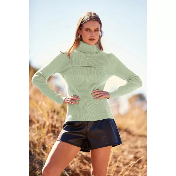 imagePRETTYGARDEN Womens Fall Fashion Turtleneck Pullover Sweaters Casual Long Sleeve Cable Knit Fitted Jumper TopsGreen