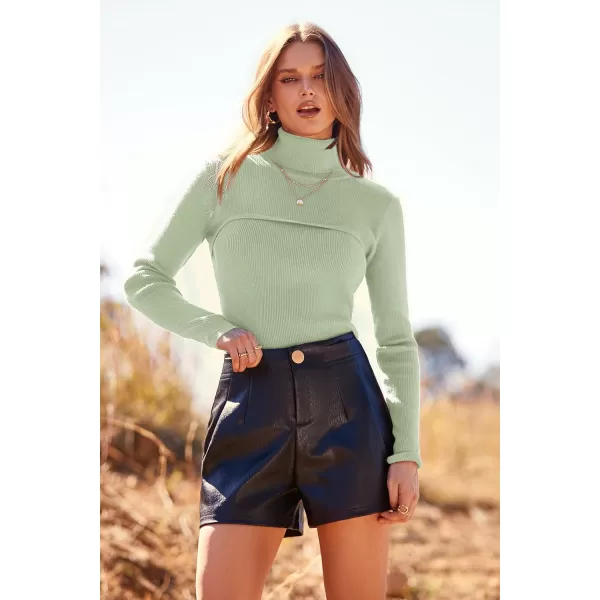 imagePRETTYGARDEN Womens Fall Fashion Turtleneck Pullover Sweaters Casual Long Sleeve Cable Knit Fitted Jumper TopsGreen
