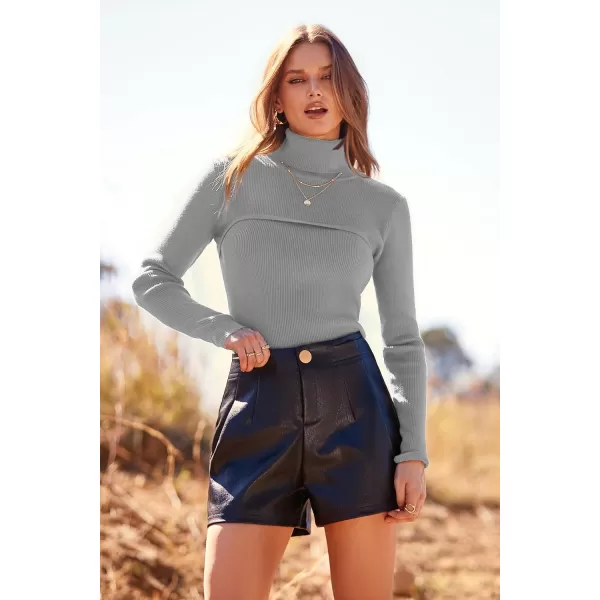 imagePRETTYGARDEN Womens Fall Fashion Turtleneck Pullover Sweaters Casual Long Sleeve Cable Knit Fitted Jumper TopsGrey