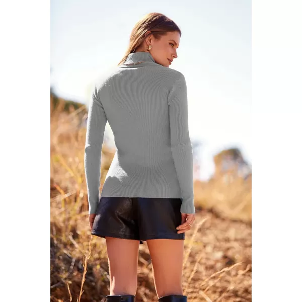 imagePRETTYGARDEN Womens Fall Fashion Turtleneck Pullover Sweaters Casual Long Sleeve Cable Knit Fitted Jumper TopsGrey