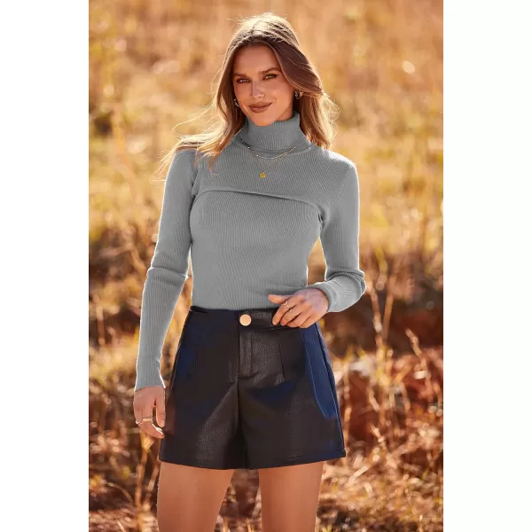 imagePRETTYGARDEN Womens Fall Fashion Turtleneck Pullover Sweaters Casual Long Sleeve Cable Knit Fitted Jumper TopsGrey