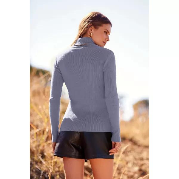 imagePRETTYGARDEN Womens Fall Fashion Turtleneck Pullover Sweaters Casual Long Sleeve Cable Knit Fitted Jumper TopsGrey Blue