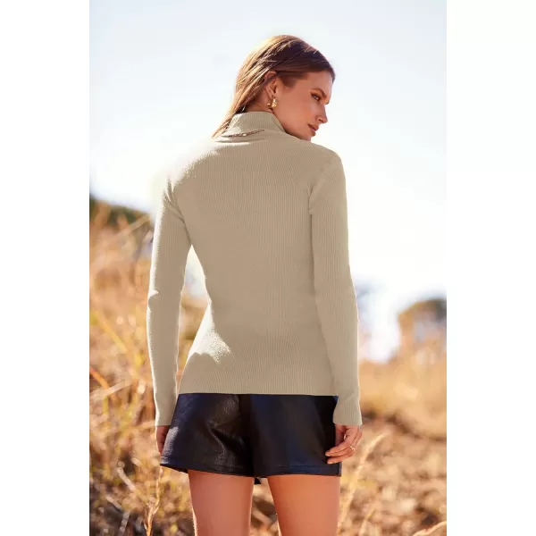 imagePRETTYGARDEN Womens Fall Fashion Turtleneck Pullover Sweaters Casual Long Sleeve Cable Knit Fitted Jumper TopsKhaki
