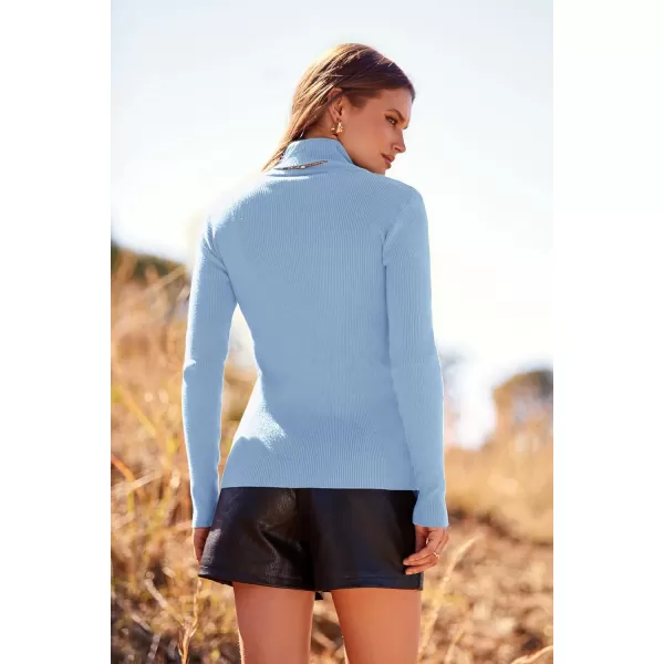 imagePRETTYGARDEN Womens Fall Fashion Turtleneck Pullover Sweaters Casual Long Sleeve Cable Knit Fitted Jumper TopsLight Blue