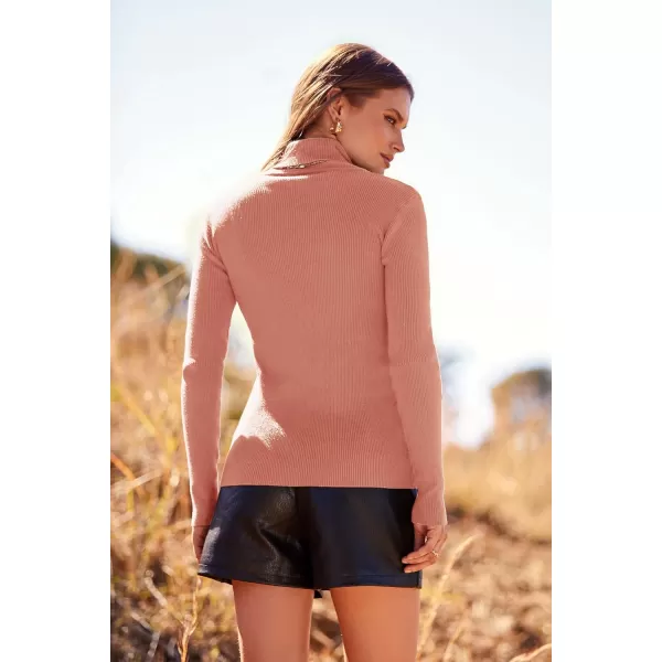 imagePRETTYGARDEN Womens Fall Fashion Turtleneck Pullover Sweaters Casual Long Sleeve Cable Knit Fitted Jumper TopsLight Pink