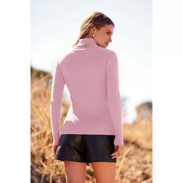 imagePRETTYGARDEN Womens Fall Fashion Turtleneck Pullover Sweaters Casual Long Sleeve Cable Knit Fitted Jumper TopsPink