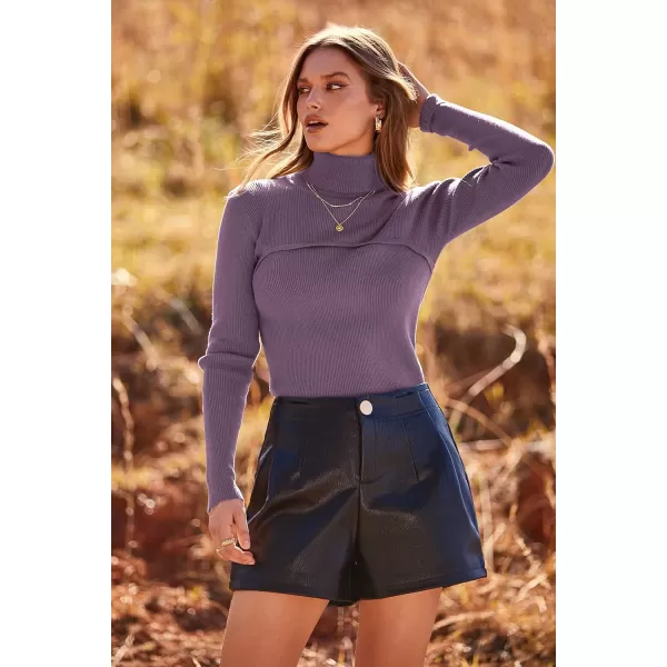 imagePRETTYGARDEN Womens Fall Fashion Turtleneck Pullover Sweaters Casual Long Sleeve Cable Knit Fitted Jumper TopsPurple