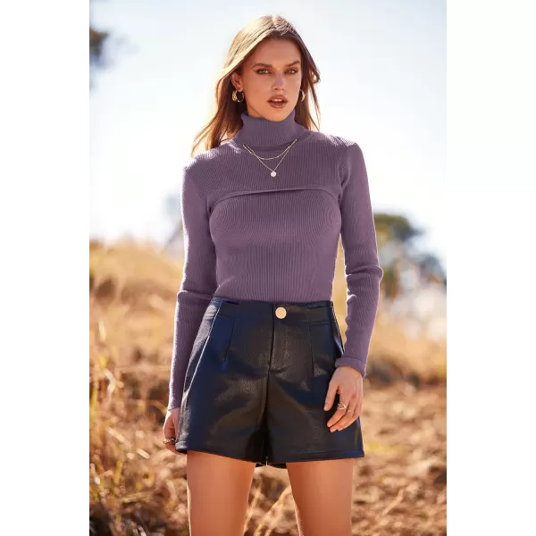 imagePRETTYGARDEN Womens Fall Fashion Turtleneck Pullover Sweaters Casual Long Sleeve Cable Knit Fitted Jumper TopsPurple