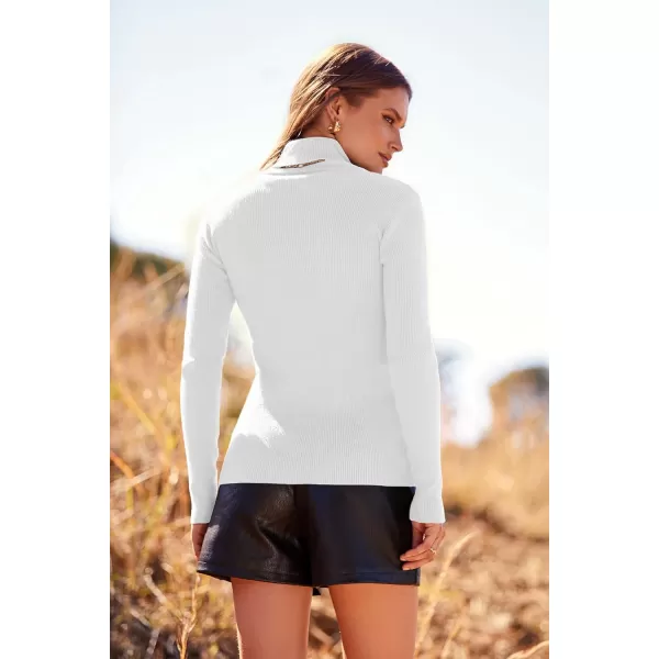 imagePRETTYGARDEN Womens Fall Fashion Turtleneck Pullover Sweaters Casual Long Sleeve Cable Knit Fitted Jumper TopsWhite