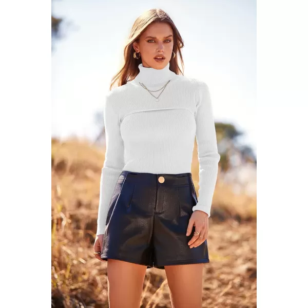 imagePRETTYGARDEN Womens Fall Fashion Turtleneck Pullover Sweaters Casual Long Sleeve Cable Knit Fitted Jumper TopsWhite