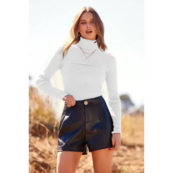 imagePRETTYGARDEN Womens Fall Fashion Turtleneck Pullover Sweaters Casual Long Sleeve Cable Knit Fitted Jumper TopsWhite