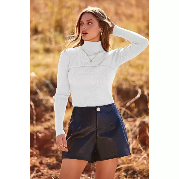 imagePRETTYGARDEN Womens Fall Fashion Turtleneck Pullover Sweaters Casual Long Sleeve Cable Knit Fitted Jumper TopsWhite