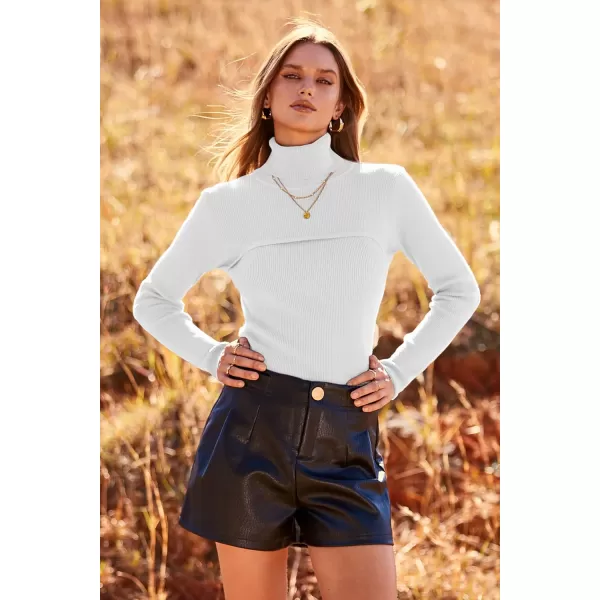 imagePRETTYGARDEN Womens Fall Fashion Turtleneck Pullover Sweaters Casual Long Sleeve Cable Knit Fitted Jumper TopsWhite