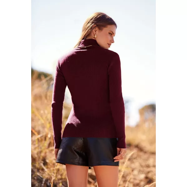 imagePRETTYGARDEN Womens Fall Fashion Turtleneck Pullover Sweaters Casual Long Sleeve Cable Knit Fitted Jumper TopsWine Red