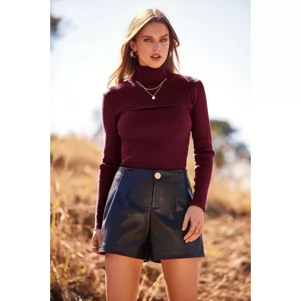 imagePRETTYGARDEN Womens Fall Fashion Turtleneck Pullover Sweaters Casual Long Sleeve Cable Knit Fitted Jumper TopsWine Red
