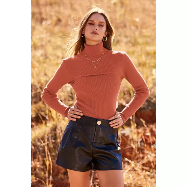 imagePRETTYGARDEN Womens Fall Fashion Turtleneck Pullover Sweaters Casual Long Sleeve Cable Knit Fitted Jumper TopsXiu Red