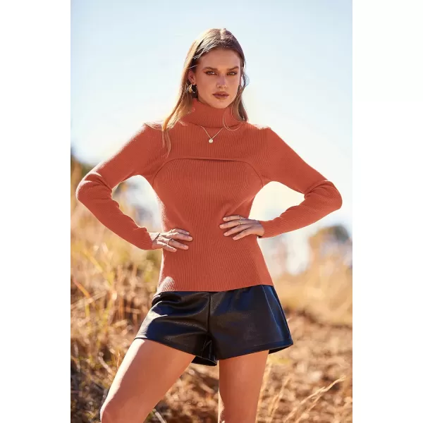 imagePRETTYGARDEN Womens Fall Fashion Turtleneck Pullover Sweaters Casual Long Sleeve Cable Knit Fitted Jumper TopsXiu Red