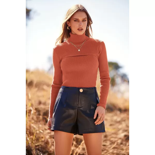 imagePRETTYGARDEN Womens Fall Fashion Turtleneck Pullover Sweaters Casual Long Sleeve Cable Knit Fitted Jumper TopsXiu Red