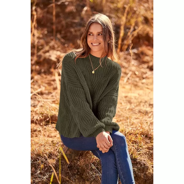 imagePRETTYGARDEN Womens Fall Oversized Pullover Sweaters Casual Crewneck Long Sleeve Chunky Cable Knit Blouse TopArmy Green