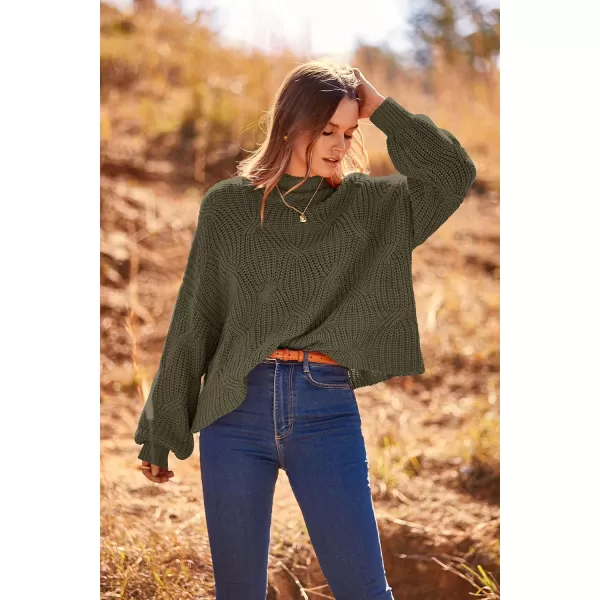 imagePRETTYGARDEN Womens Fall Oversized Pullover Sweaters Casual Crewneck Long Sleeve Chunky Cable Knit Blouse TopArmy Green