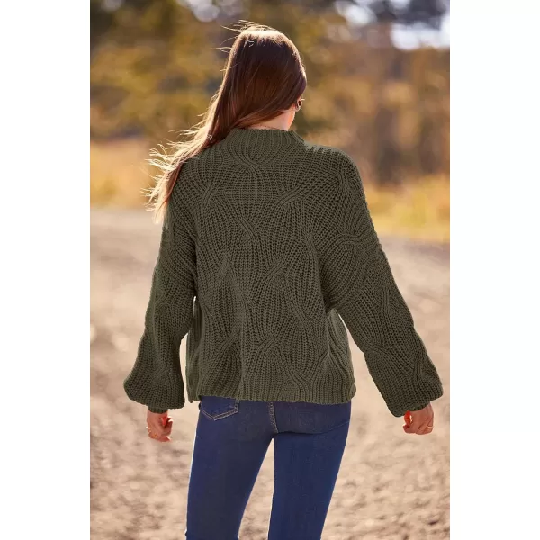 imagePRETTYGARDEN Womens Fall Oversized Pullover Sweaters Casual Crewneck Long Sleeve Chunky Cable Knit Blouse TopArmy Green