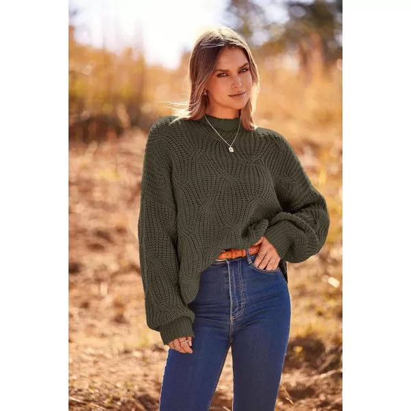 imagePRETTYGARDEN Womens Fall Oversized Pullover Sweaters Casual Crewneck Long Sleeve Chunky Cable Knit Blouse TopArmy Green