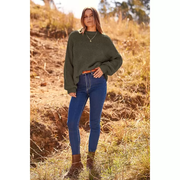 imagePRETTYGARDEN Womens Fall Oversized Pullover Sweaters Casual Crewneck Long Sleeve Chunky Cable Knit Blouse TopArmy Green