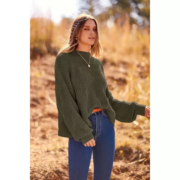imagePRETTYGARDEN Womens Fall Oversized Pullover Sweaters Casual Crewneck Long Sleeve Chunky Cable Knit Blouse TopArmy Green