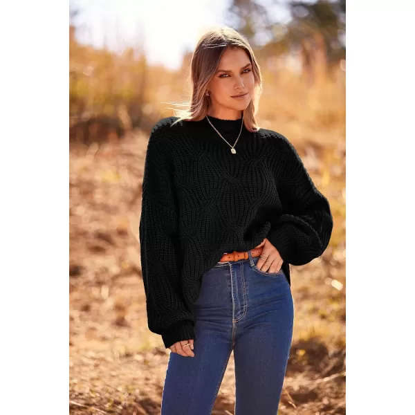 imagePRETTYGARDEN Womens Fall Oversized Pullover Sweaters Casual Crewneck Long Sleeve Chunky Cable Knit Blouse TopBlack