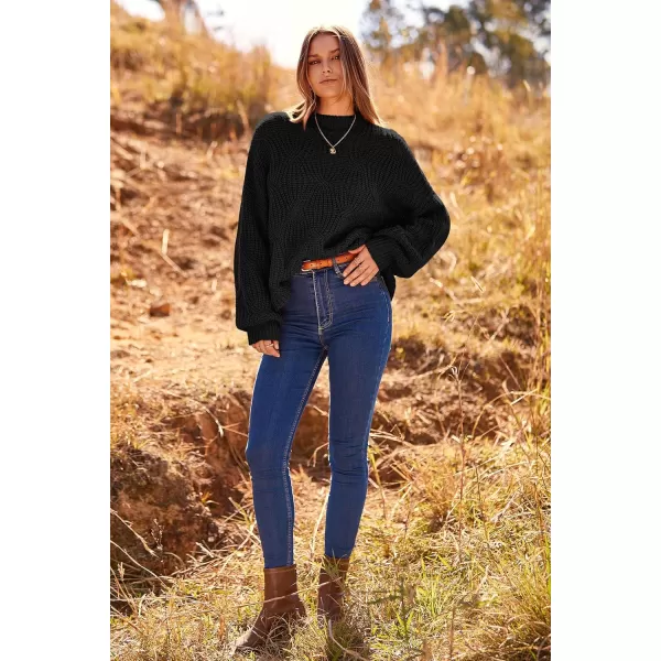imagePRETTYGARDEN Womens Fall Oversized Pullover Sweaters Casual Crewneck Long Sleeve Chunky Cable Knit Blouse TopBlack