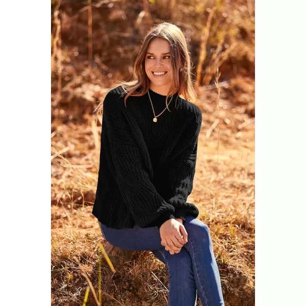 imagePRETTYGARDEN Womens Fall Oversized Pullover Sweaters Casual Crewneck Long Sleeve Chunky Cable Knit Blouse TopBlack
