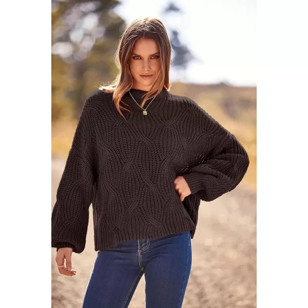 imagePRETTYGARDEN Womens Fall Oversized Pullover Sweaters Casual Crewneck Long Sleeve Chunky Cable Knit Blouse TopCoffee