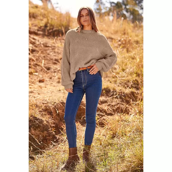 imagePRETTYGARDEN Womens Fall Oversized Pullover Sweaters Casual Crewneck Long Sleeve Chunky Cable Knit Blouse TopDark Apricot