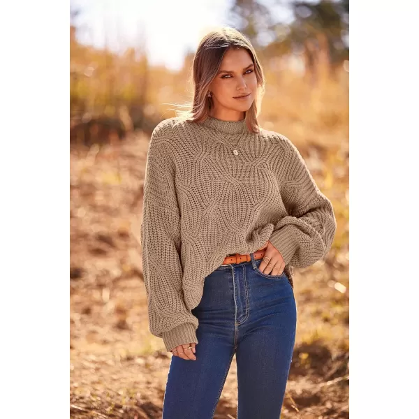 imagePRETTYGARDEN Womens Fall Oversized Pullover Sweaters Casual Crewneck Long Sleeve Chunky Cable Knit Blouse TopDark Apricot