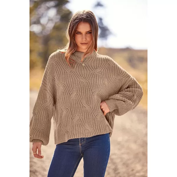 imagePRETTYGARDEN Womens Fall Oversized Pullover Sweaters Casual Crewneck Long Sleeve Chunky Cable Knit Blouse TopDark Apricot