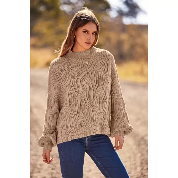 imagePRETTYGARDEN Womens Fall Oversized Pullover Sweaters Casual Crewneck Long Sleeve Chunky Cable Knit Blouse TopDark Apricot