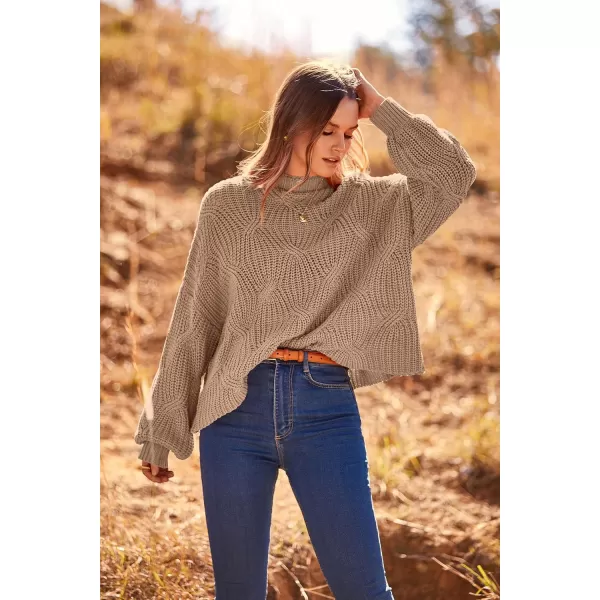 imagePRETTYGARDEN Womens Fall Oversized Pullover Sweaters Casual Crewneck Long Sleeve Chunky Cable Knit Blouse TopDark Apricot