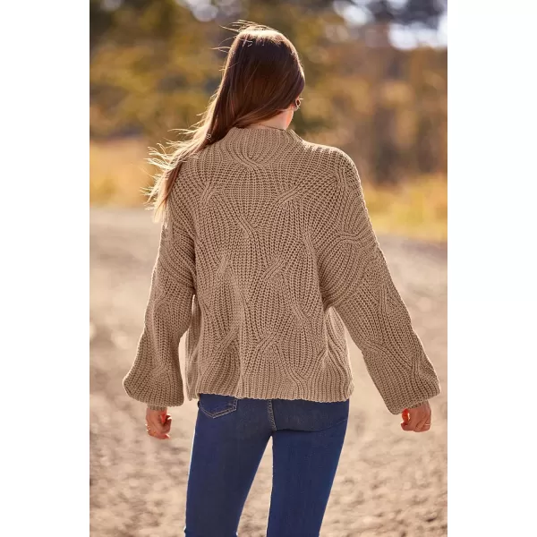 imagePRETTYGARDEN Womens Fall Oversized Pullover Sweaters Casual Crewneck Long Sleeve Chunky Cable Knit Blouse TopDark Apricot