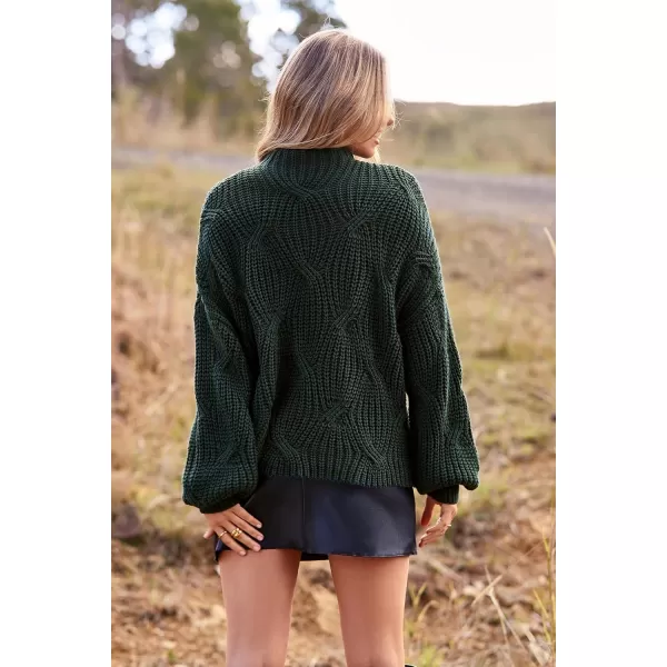 imagePRETTYGARDEN Womens Fall Oversized Pullover Sweaters Casual Crewneck Long Sleeve Chunky Cable Knit Blouse TopDark Green