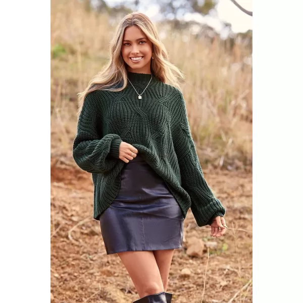 imagePRETTYGARDEN Womens Fall Oversized Pullover Sweaters Casual Crewneck Long Sleeve Chunky Cable Knit Blouse TopDark Green