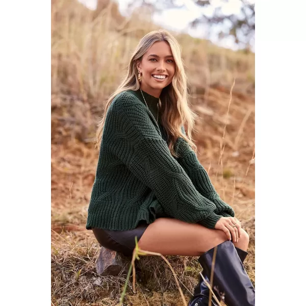 imagePRETTYGARDEN Womens Fall Oversized Pullover Sweaters Casual Crewneck Long Sleeve Chunky Cable Knit Blouse TopDark Green