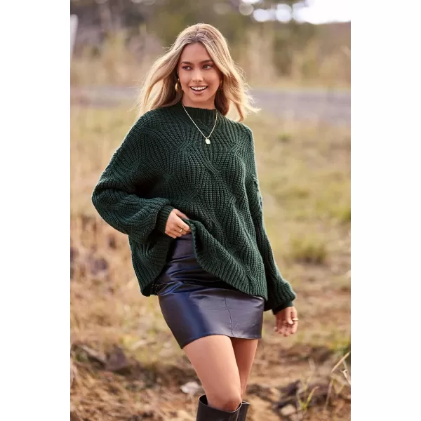 imagePRETTYGARDEN Womens Fall Oversized Pullover Sweaters Casual Crewneck Long Sleeve Chunky Cable Knit Blouse TopDark Green