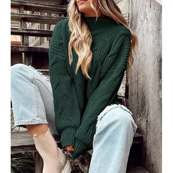 imagePRETTYGARDEN Womens Fall Oversized Pullover Sweaters Casual Crewneck Long Sleeve Chunky Cable Knit Blouse TopDark Green