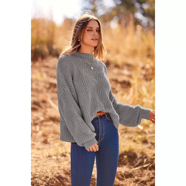 imagePRETTYGARDEN Womens Fall Oversized Pullover Sweaters Casual Crewneck Long Sleeve Chunky Cable Knit Blouse TopGrey